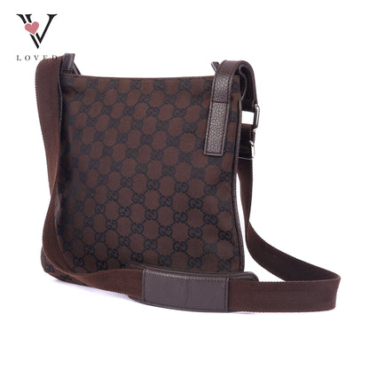 Gucci GG Canvas Messenger Bag In Marrone Canvas and Leather