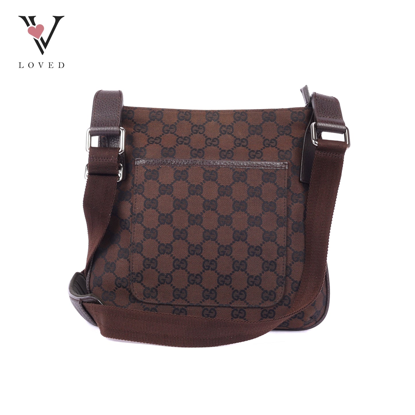 Gucci GG Canvas Messenger Bag In Marrone Canvas and Leather