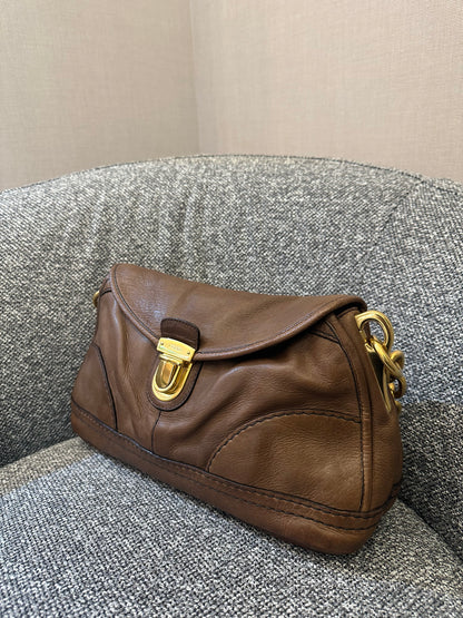 Prada Cervo Shoulder Bag in Brown Leather