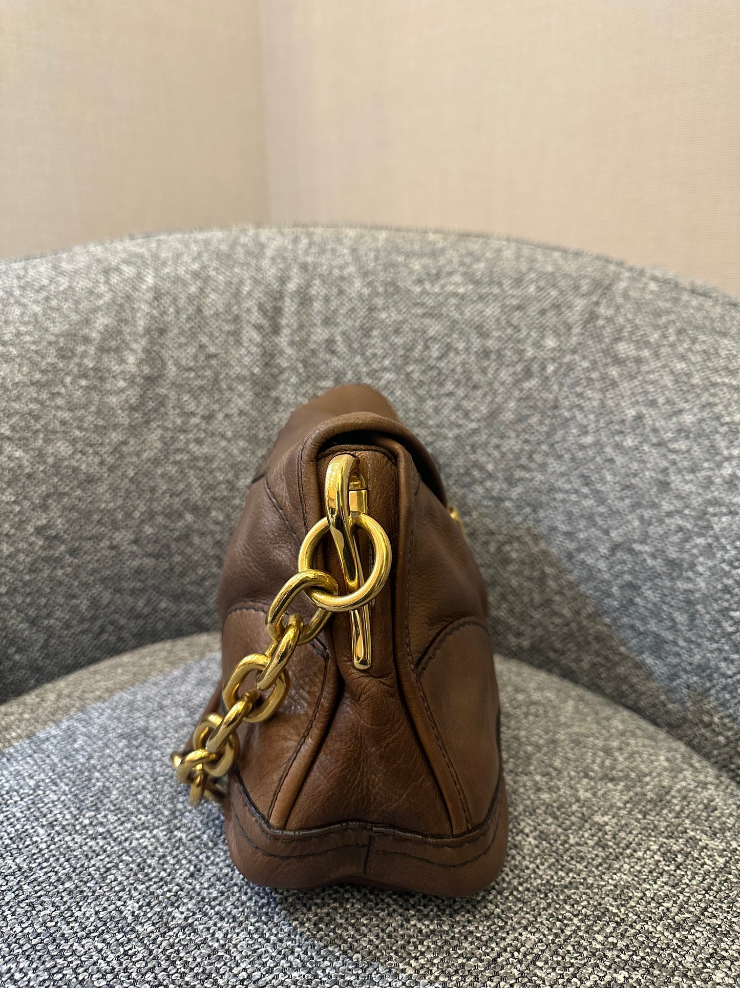 Prada Cervo Shoulder Bag in Brown Leather