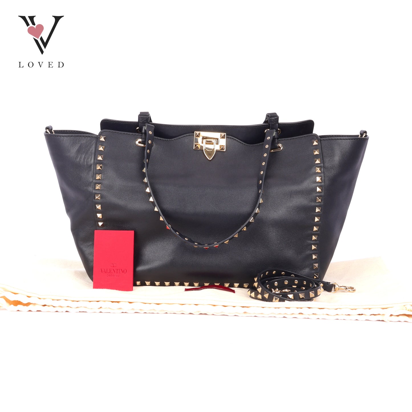 Valentino Rockstud Tote In Smooth Black Leather