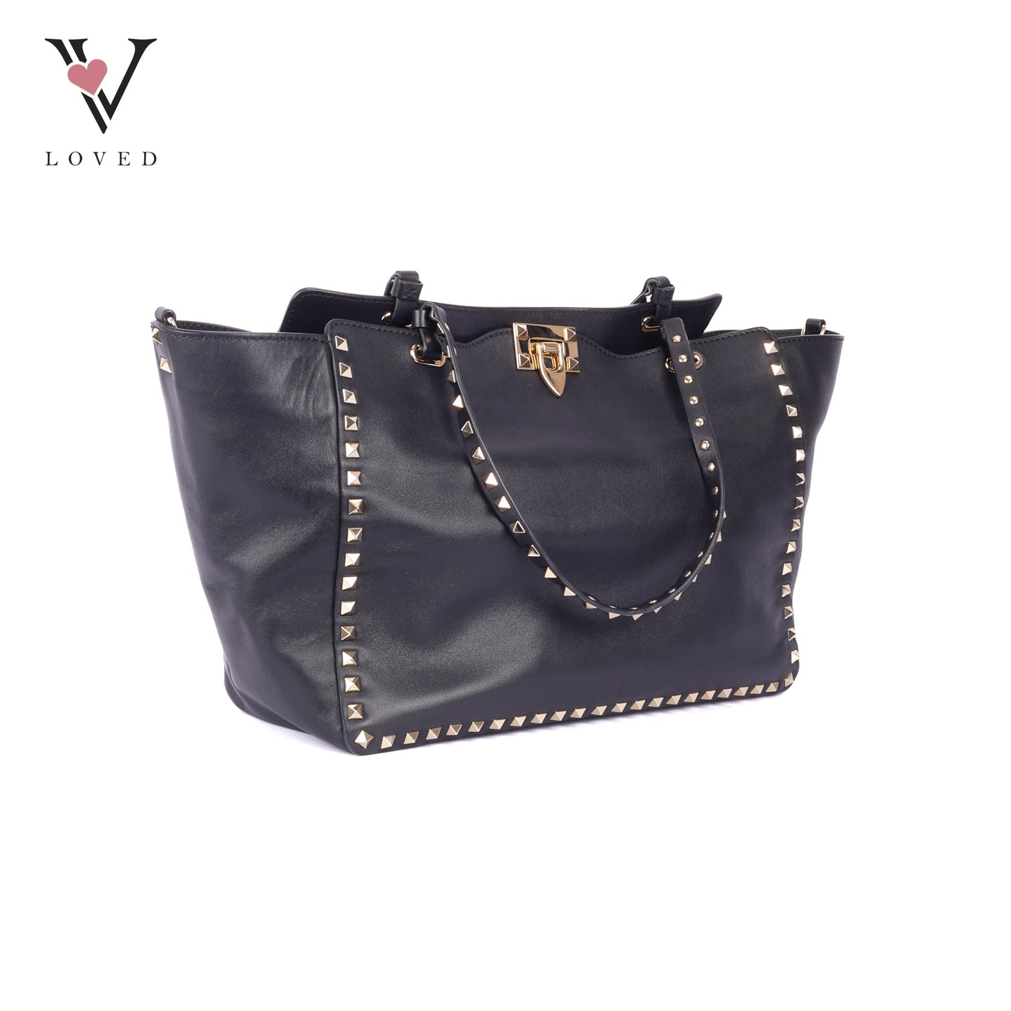 Valentino Rockstud Tote In Smooth Black Leather