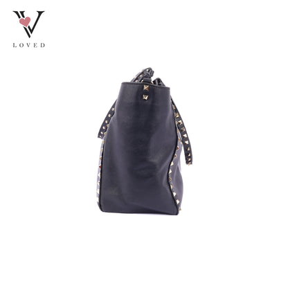 Valentino Rockstud Tote In Smooth Black Leather