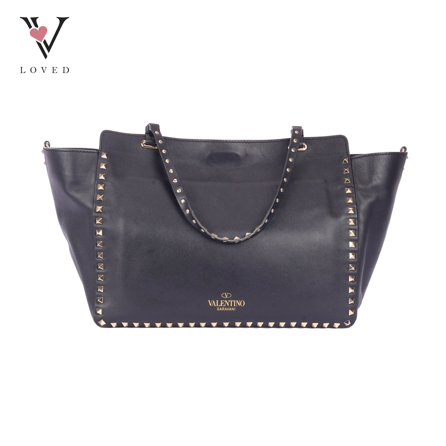 Valentino Rockstud Tote In Smooth Black Leather