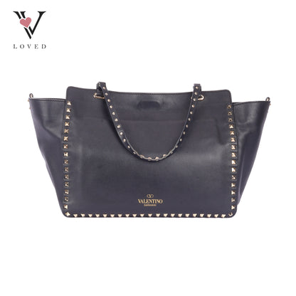 Valentino Rockstud Tote In Smooth Black Leather