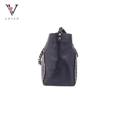 Valentino Rockstud Tote In Smooth Black Leather
