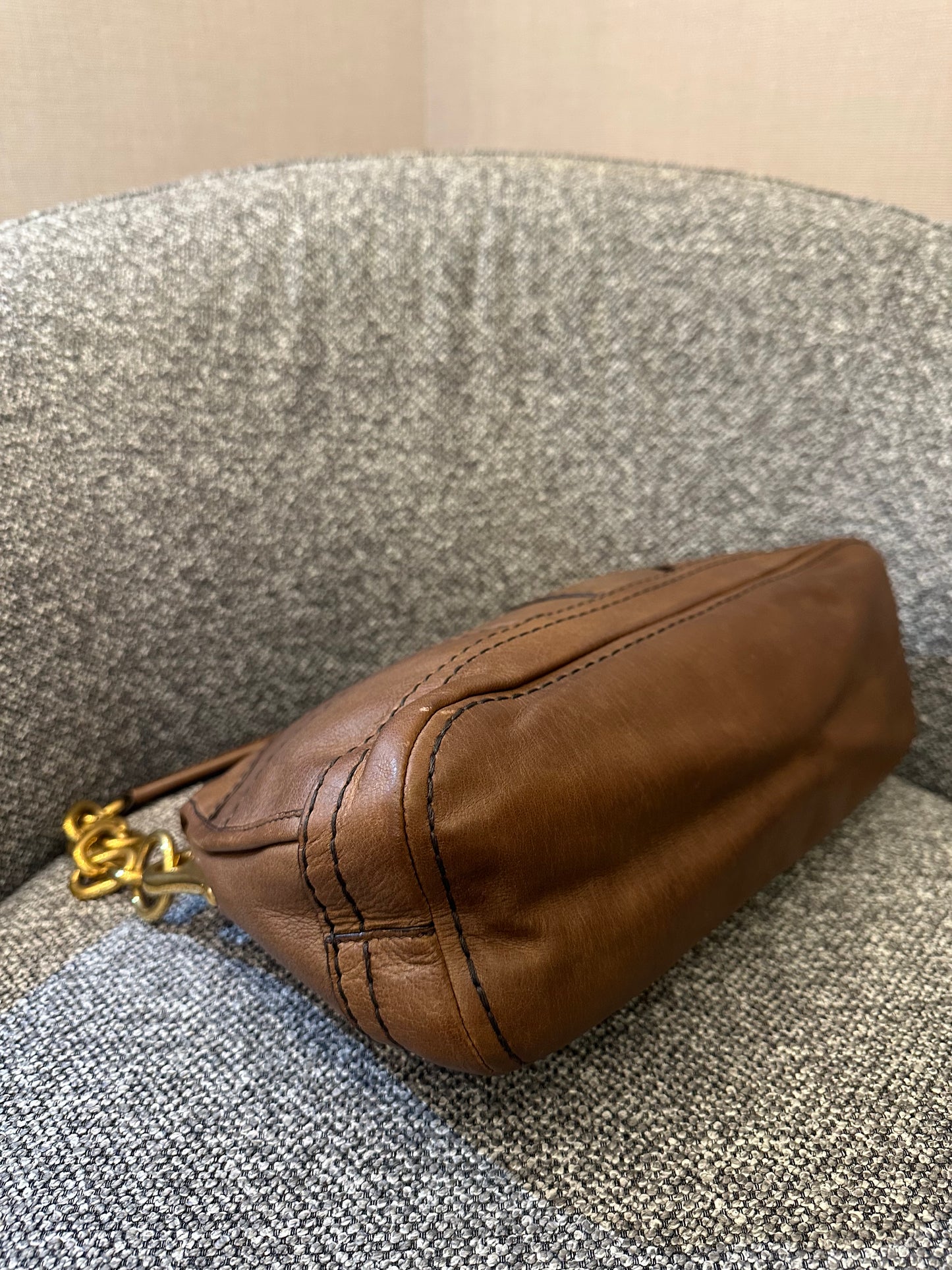 Prada Cervo Shoulder Bag in Brown Leather
