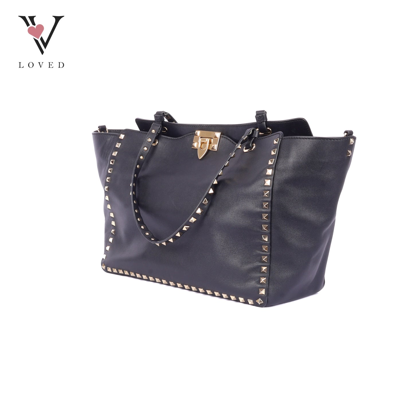 Valentino Rockstud Tote In Smooth Black Leather