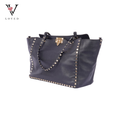 Valentino Rockstud Tote In Smooth Black Leather
