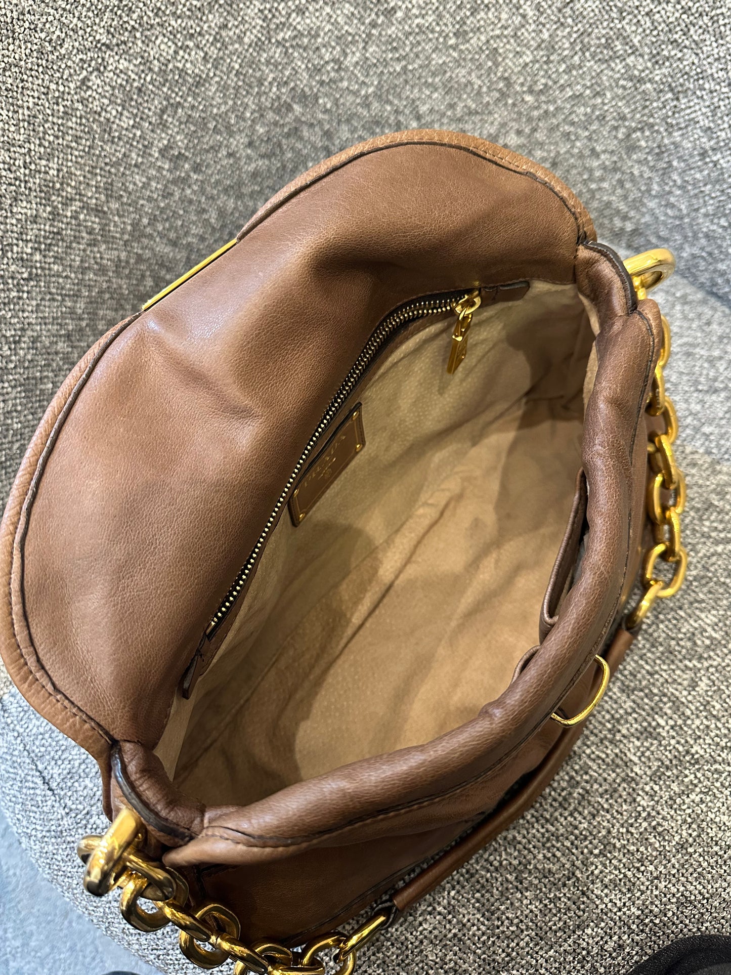 Prada Cervo Shoulder Bag in Brown Leather