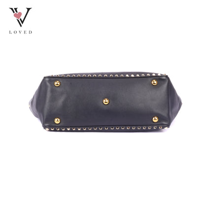Valentino Rockstud Tote In Smooth Black Leather