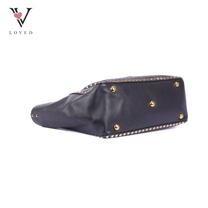 Valentino Rockstud Tote In Smooth Black Leather