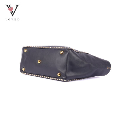 Valentino Rockstud Tote In Smooth Black Leather