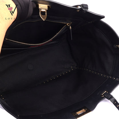 Valentino Rockstud Tote In Smooth Black Leather