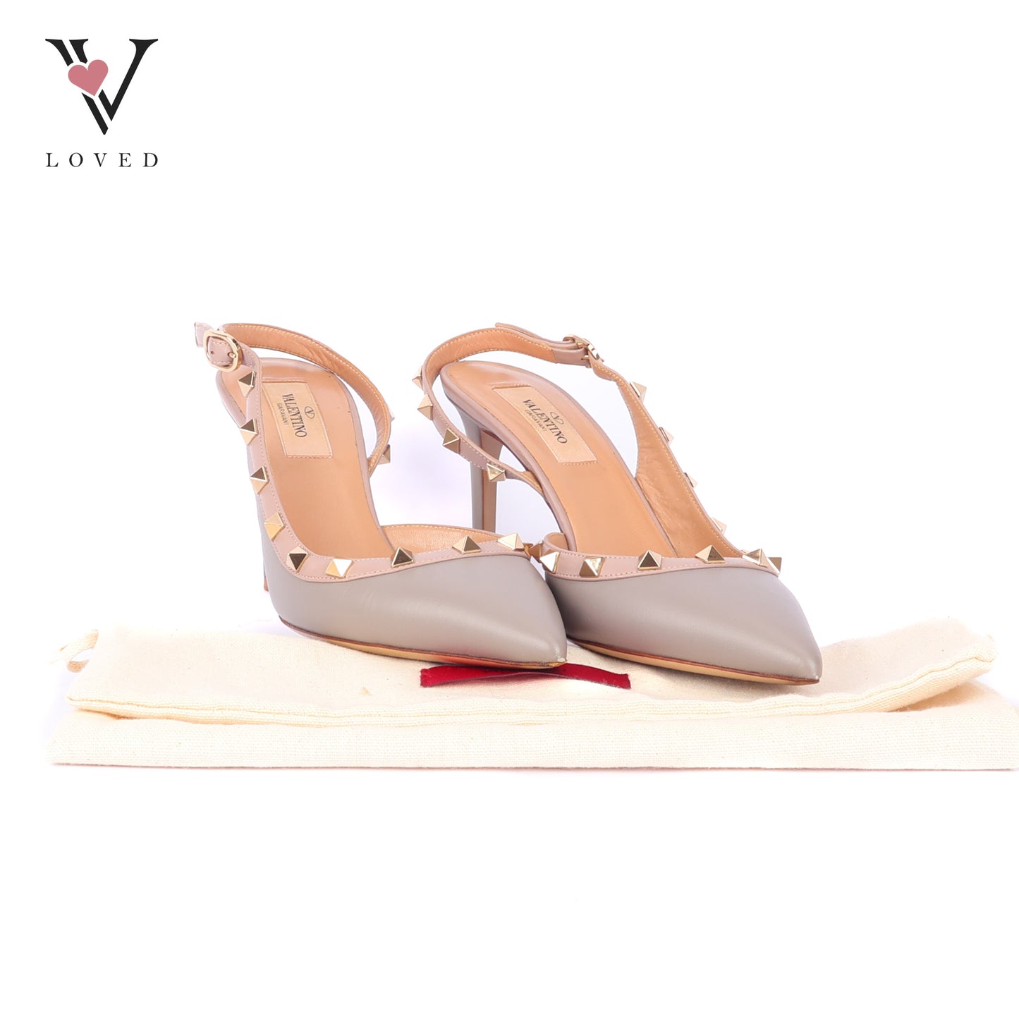 Valentino Rockstud Slingback Pumps in Beige Leather