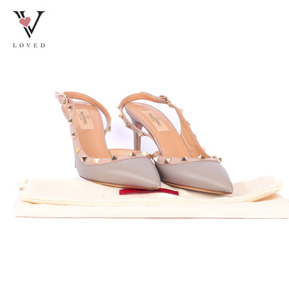 Valentino Rockstud Slingback Pumps in Beige Leather