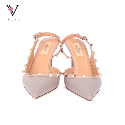 Valentino Rockstud Slingback Pumps in Beige Leather