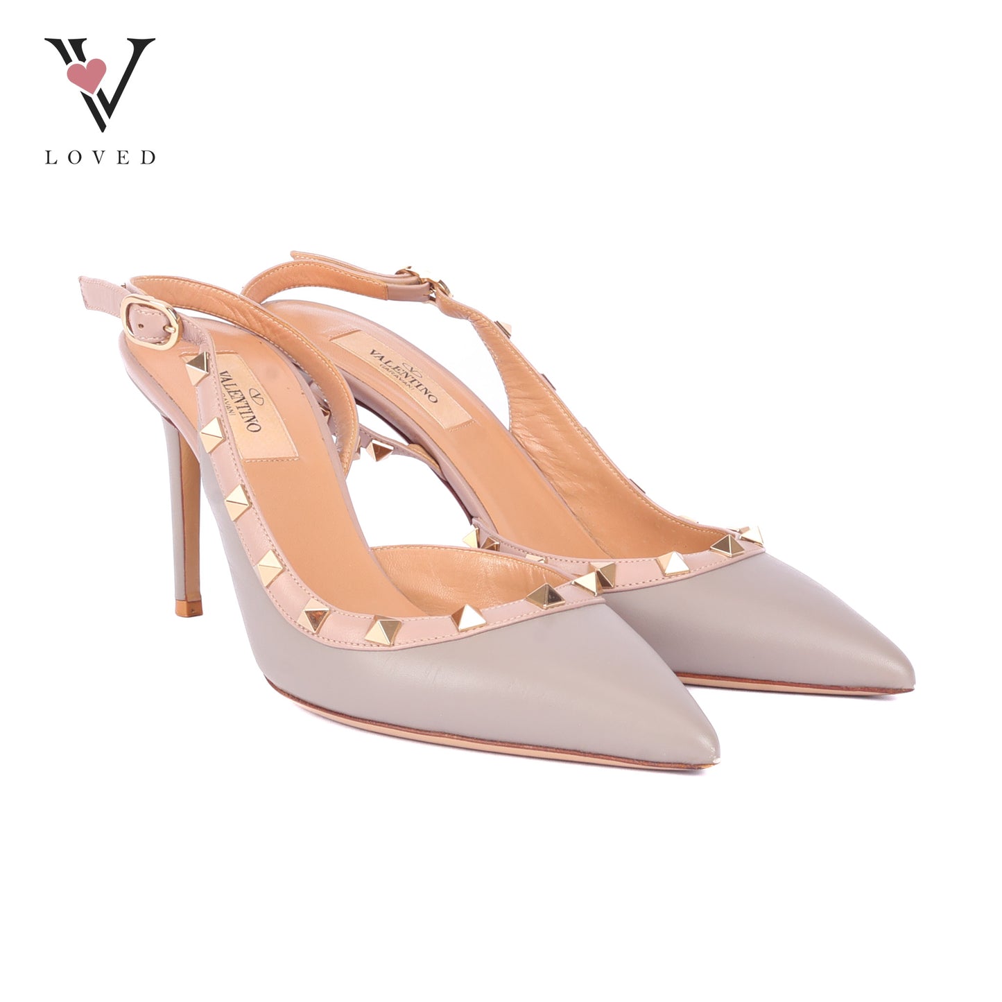 Valentino Rockstud Slingback Pumps in Beige Leather