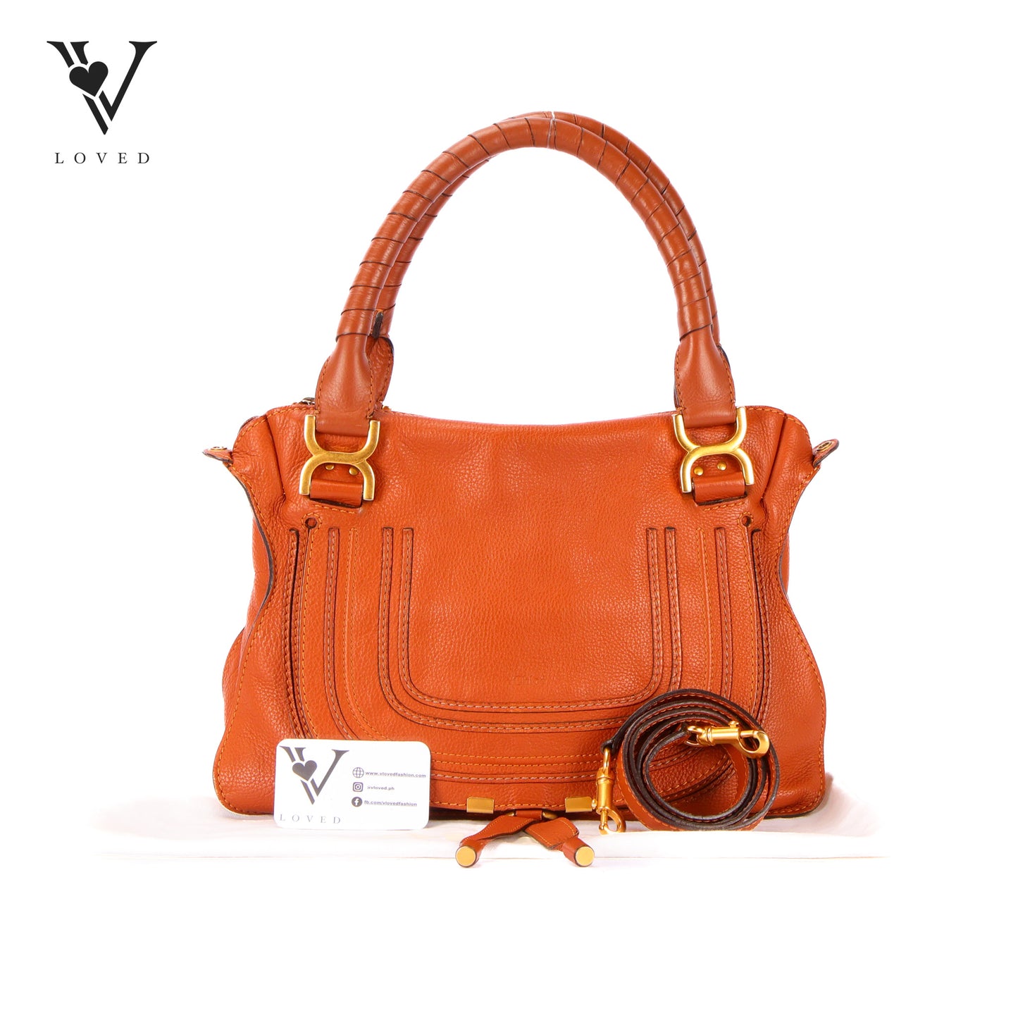 Marcie Double Carry Bag In Tan Grained Calfskin Leather