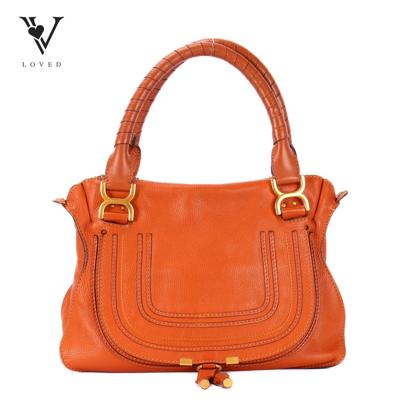 Marcie Double Carry Bag In Tan Grained Calfskin Leather