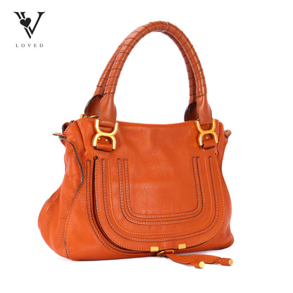 Marcie Double Carry Bag In Tan Grained Calfskin Leather