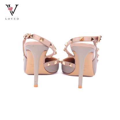 Valentino Rockstud Slingback Pumps in Beige Leather