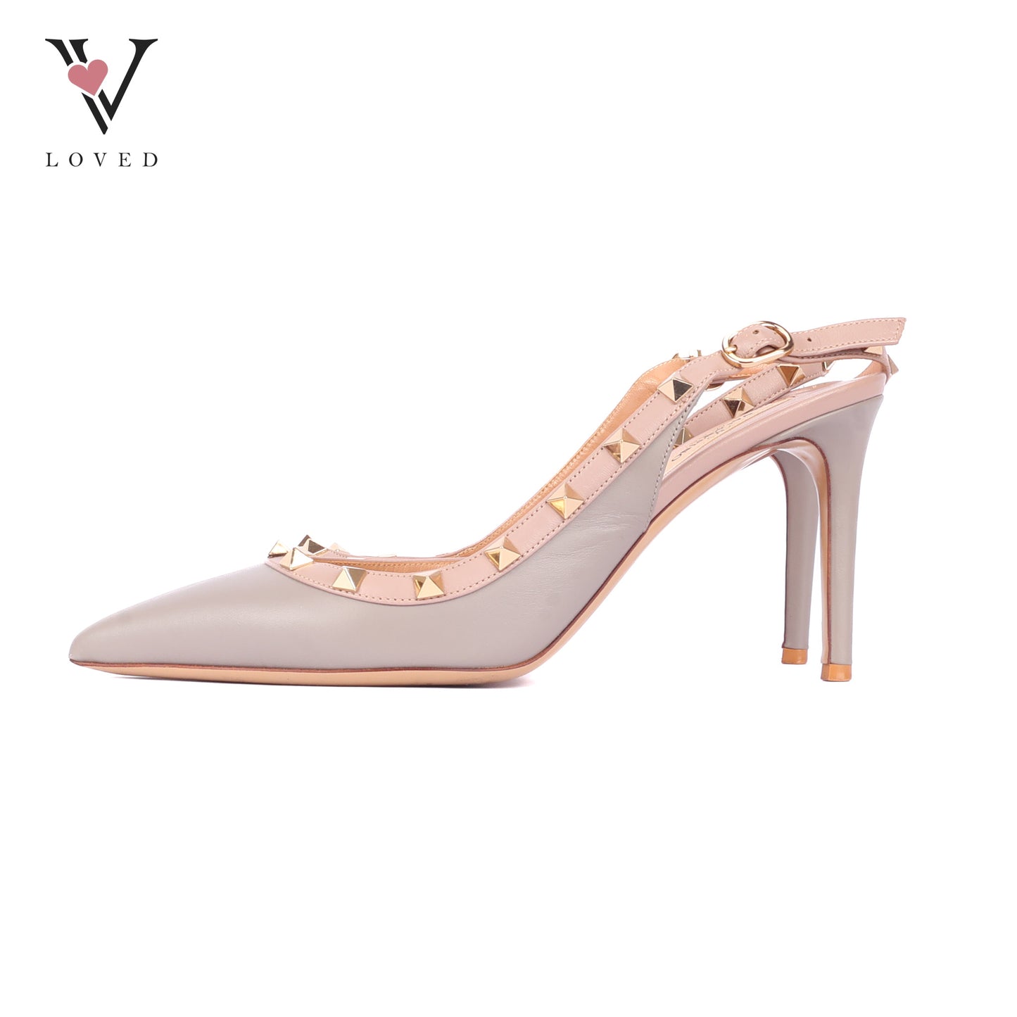 Valentino Rockstud Slingback Pumps in Beige Leather