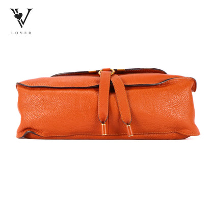 Marcie Double Carry Bag In Tan Grained Calfskin Leather