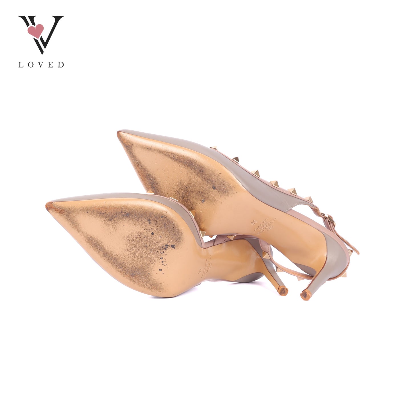 Valentino Rockstud Slingback Pumps in Beige Leather