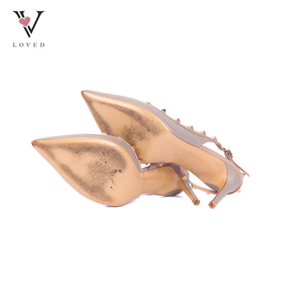 Valentino Rockstud Slingback Pumps in Beige Leather