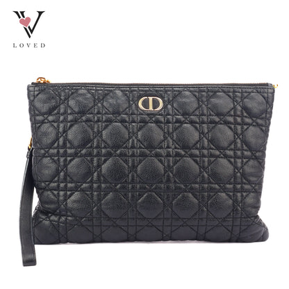Christian Dior Supple Cannage Calfskin Caro Daily Pouch In Black