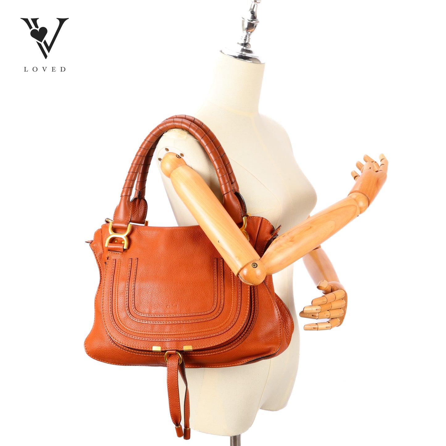 Marcie Double Carry Bag In Tan Grained Calfskin Leather