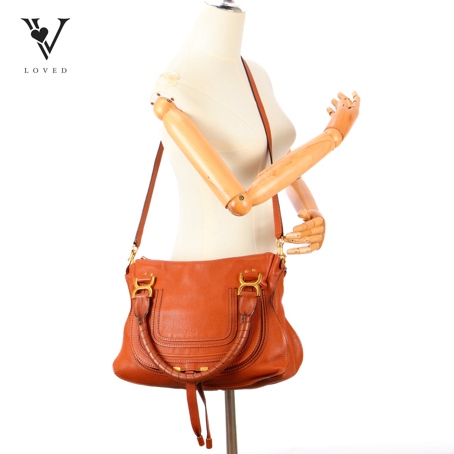 Marcie Double Carry Bag In Tan Grained Calfskin Leather