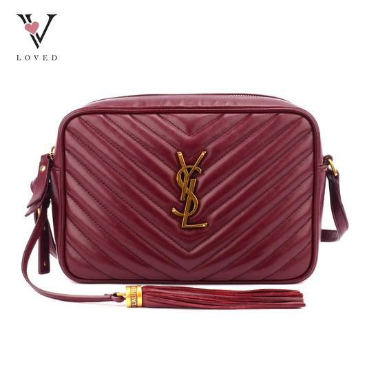 Yves Saint Laurent Lou Camera Bag In Burgundy Chevron Quilted Leather