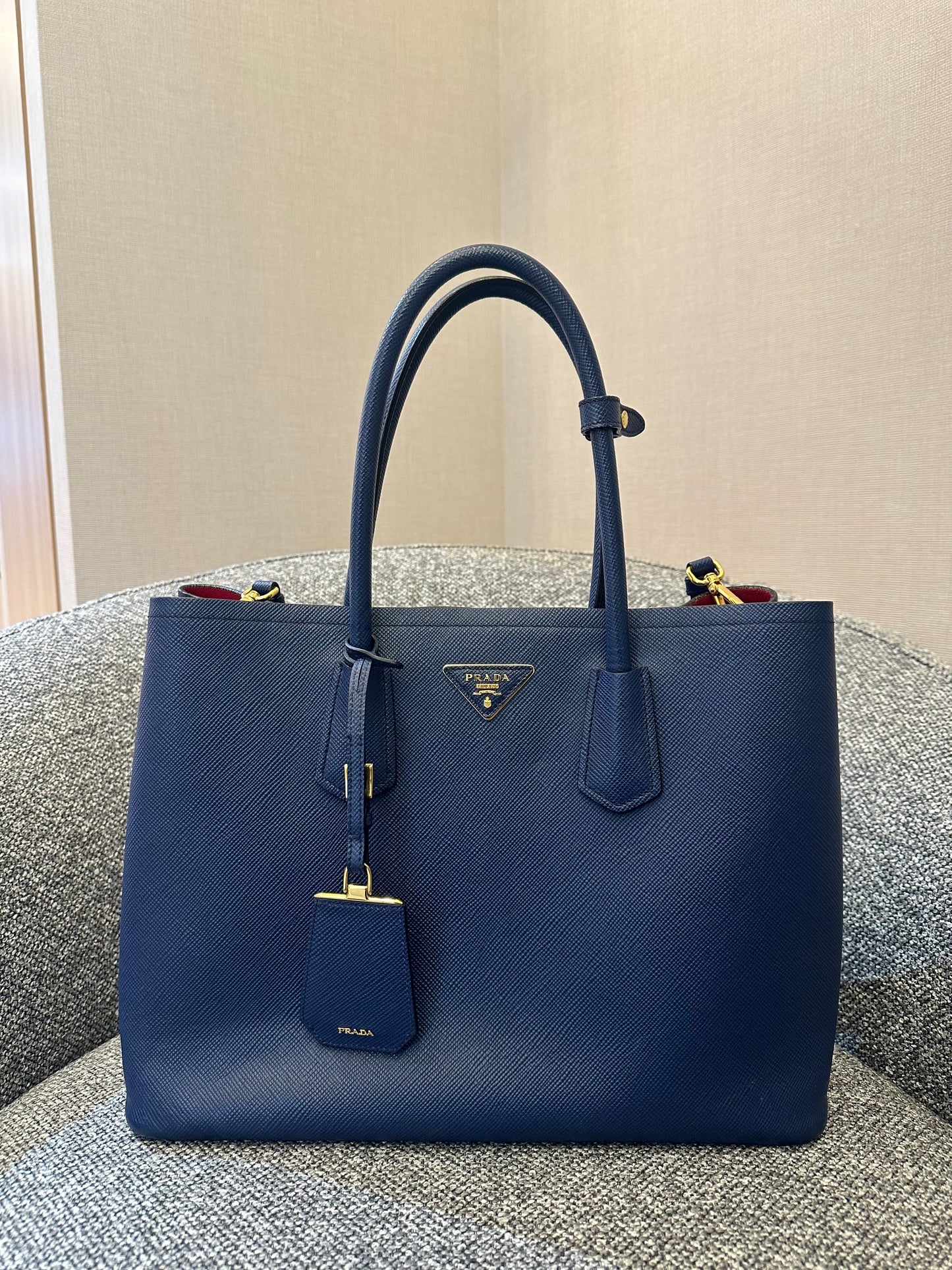 Prada Saffiano Lux Tote Two-Way in Blue Leather