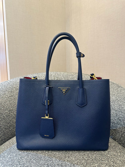 Prada Saffiano Lux Tote Two-Way in Blue Leather