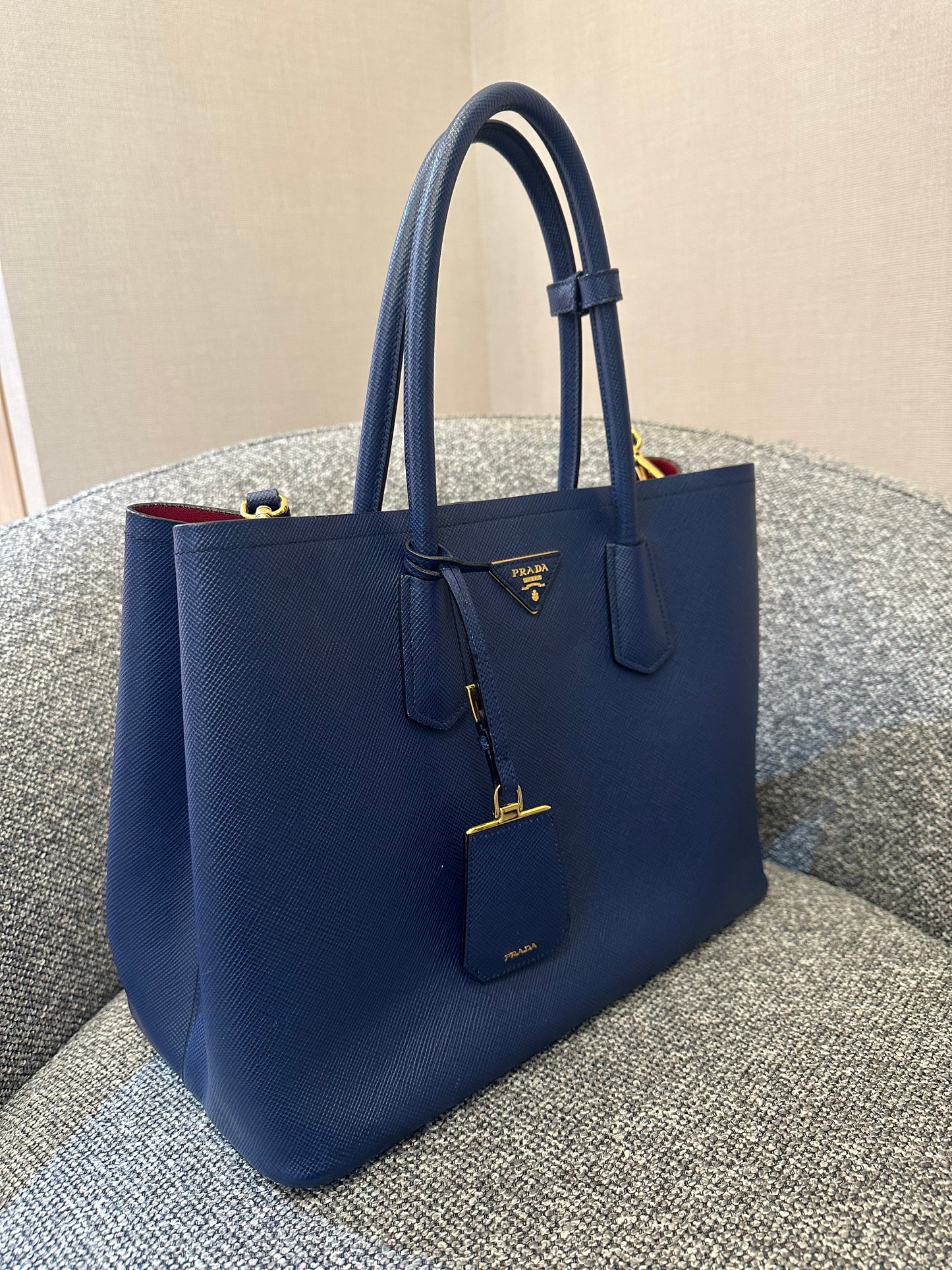 Prada Saffiano Lux Tote Two-Way in Blue Leather