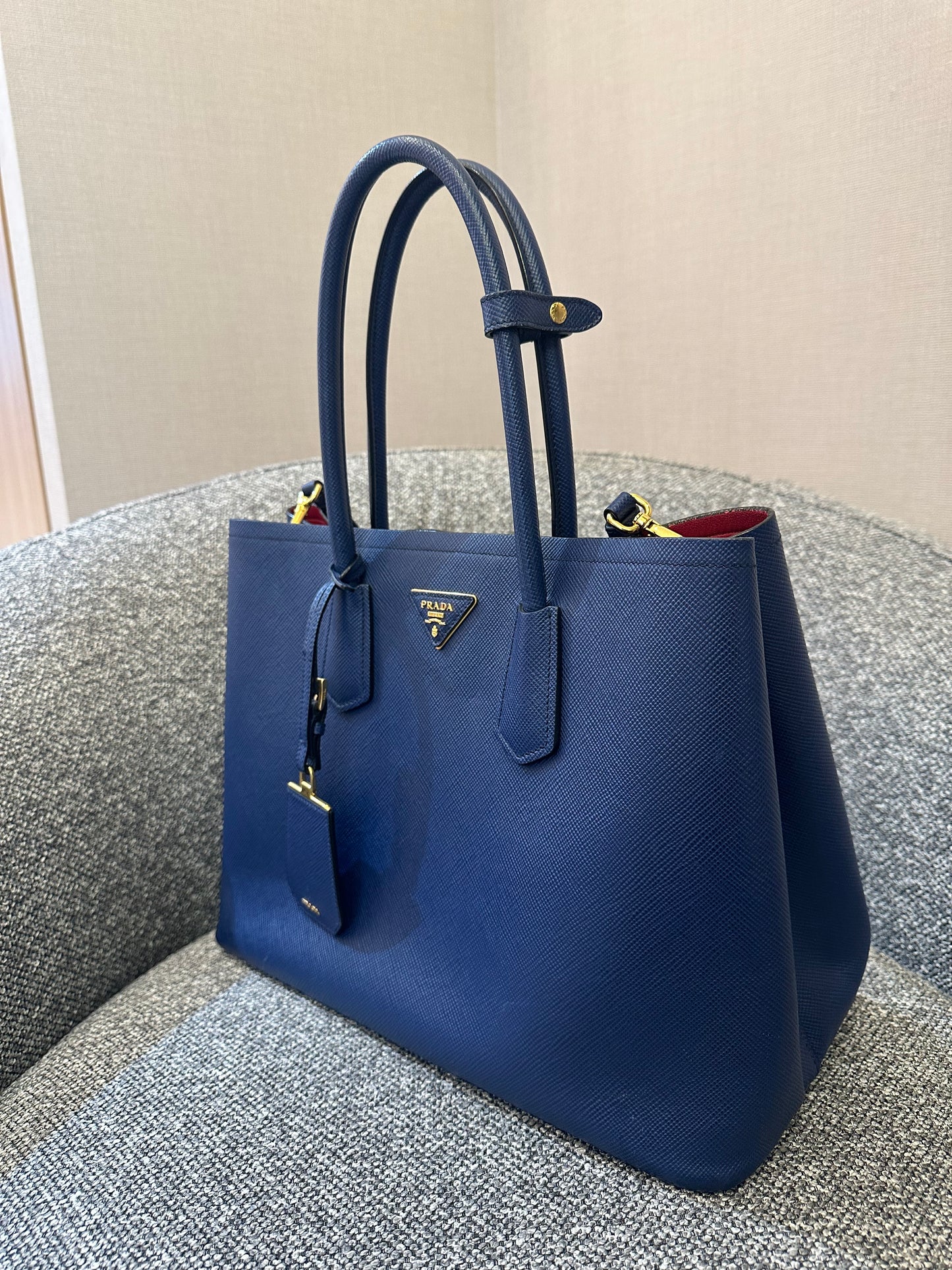 Prada Saffiano Lux Tote Two-Way in Blue Leather