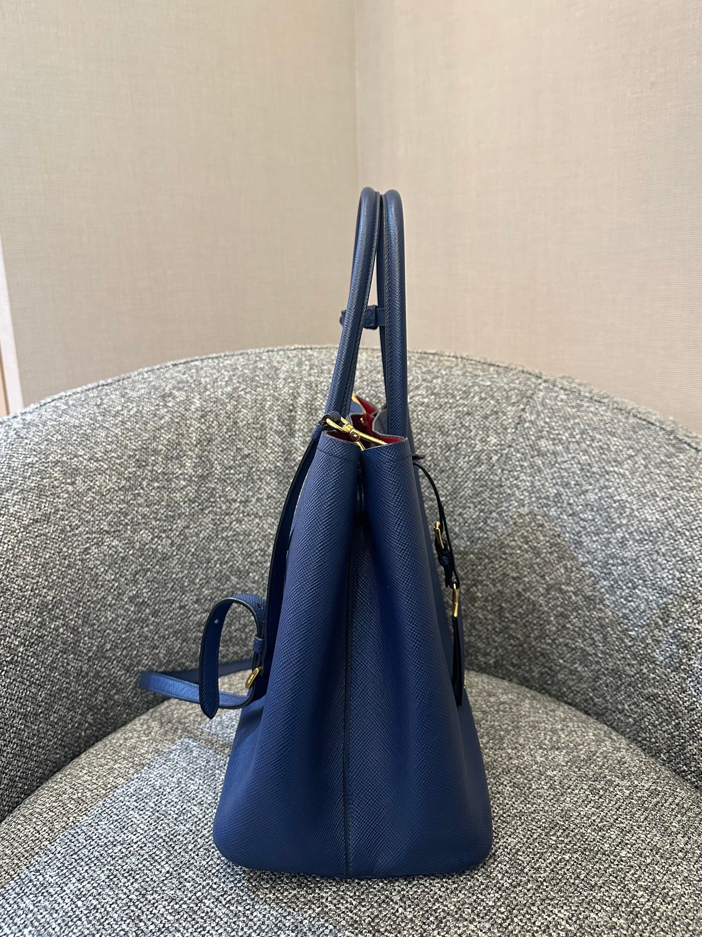 Prada Saffiano Lux Tote Two-Way in Blue Leather