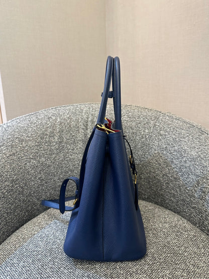 Prada Saffiano Lux Tote Two-Way in Blue Leather