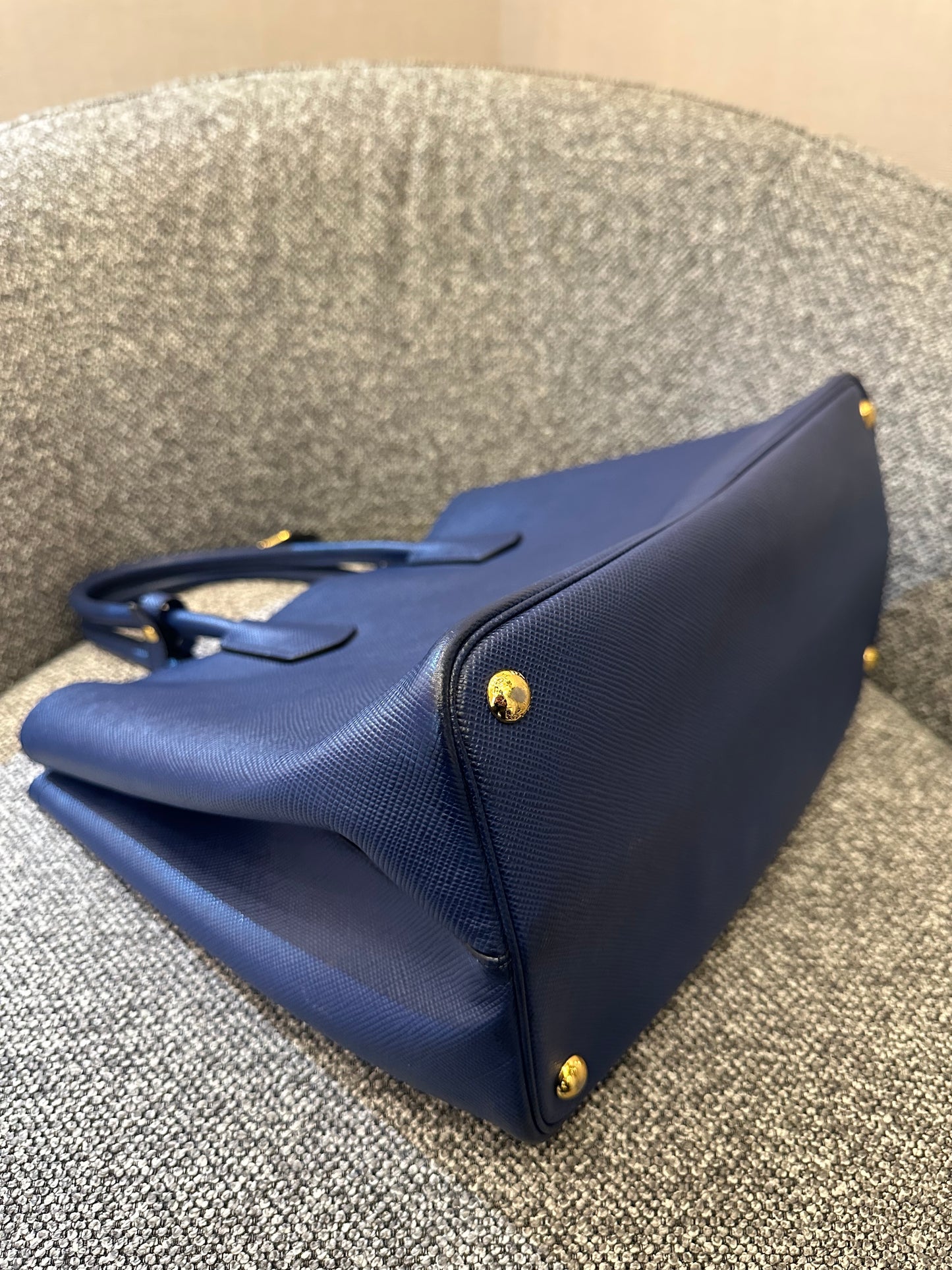 Prada Saffiano Lux Tote Two-Way in Blue Leather