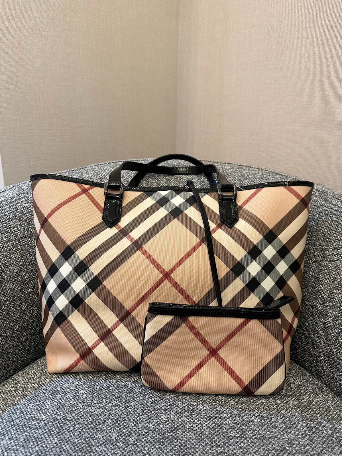 Burberry Supernova Check Tote Bag Coated Canvas