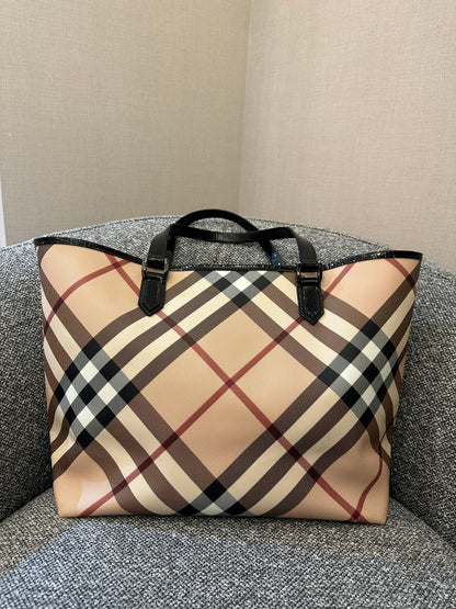 Burberry Supernova Check Tote Bag Coated Canvas