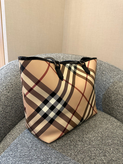 Burberry Supernova Check Tote Bag Coated Canvas