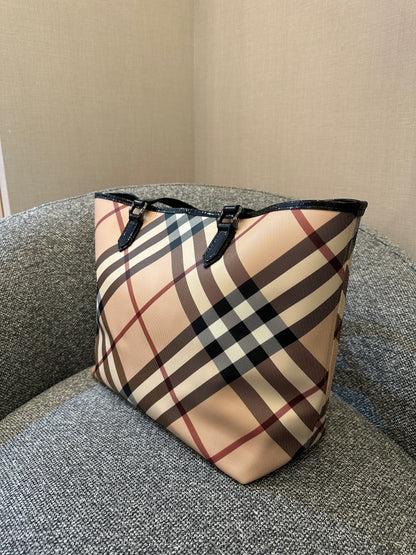 Burberry Supernova Check Tote Bag Coated Canvas