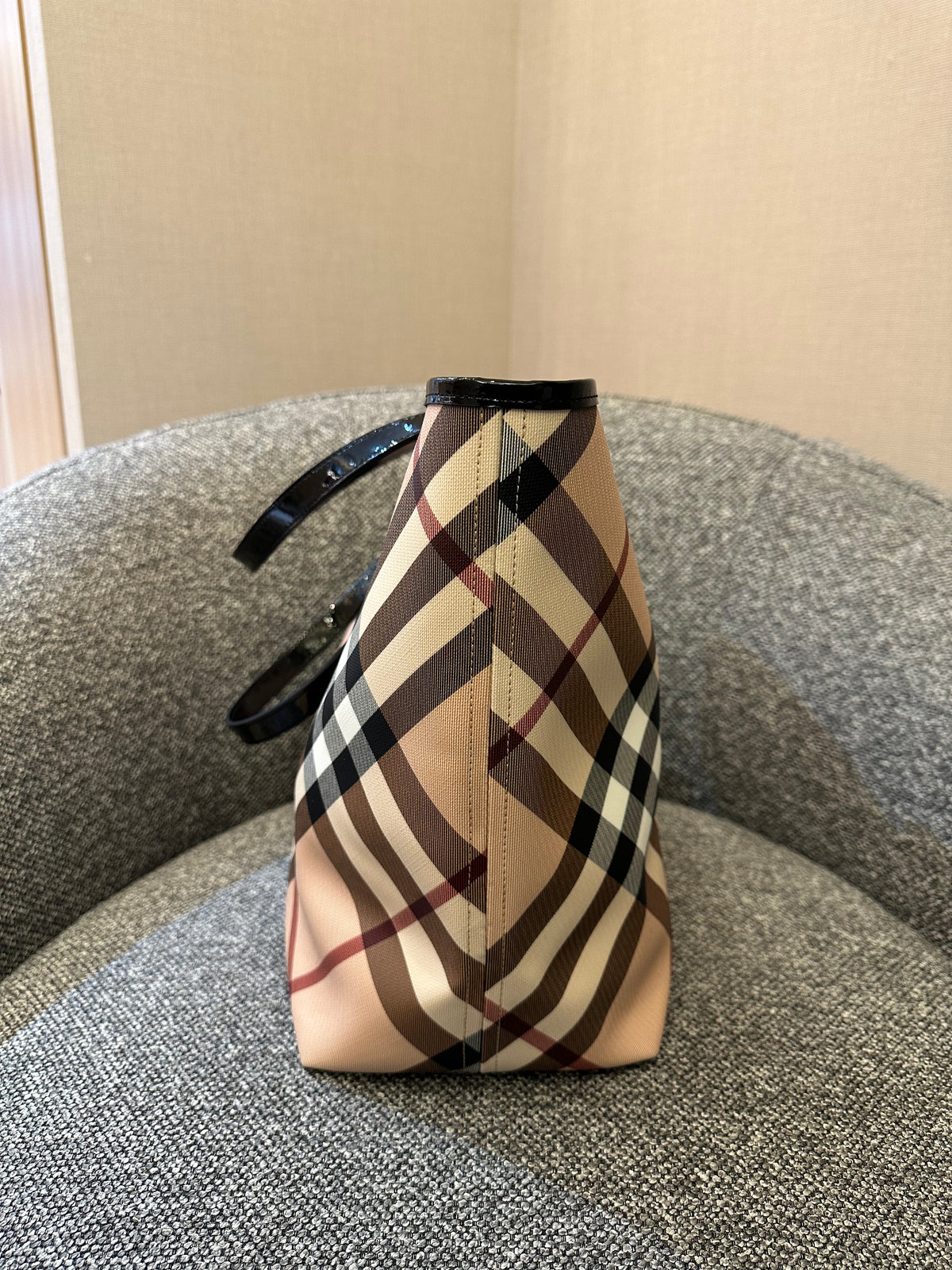 Burberry Supernova Check Tote Bag Coated Canvas