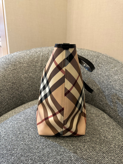 Burberry Supernova Check Tote Bag Coated Canvas