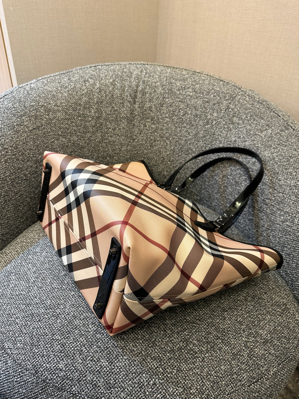 Burberry Supernova Check Tote Bag Coated Canvas