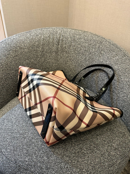 Burberry Supernova Check Tote Bag Coated Canvas