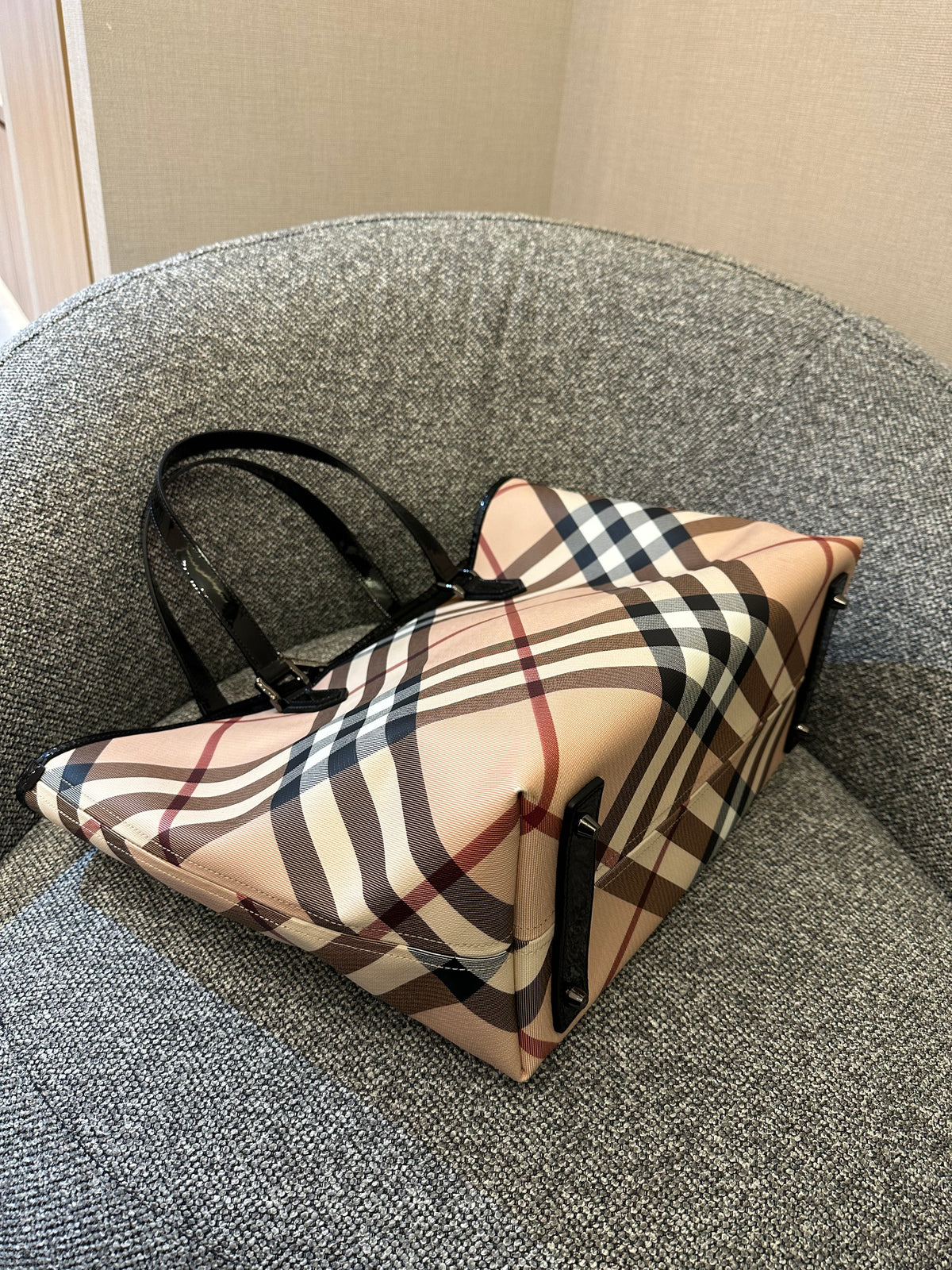 Burberry Supernova Check Tote Bag Coated Canvas